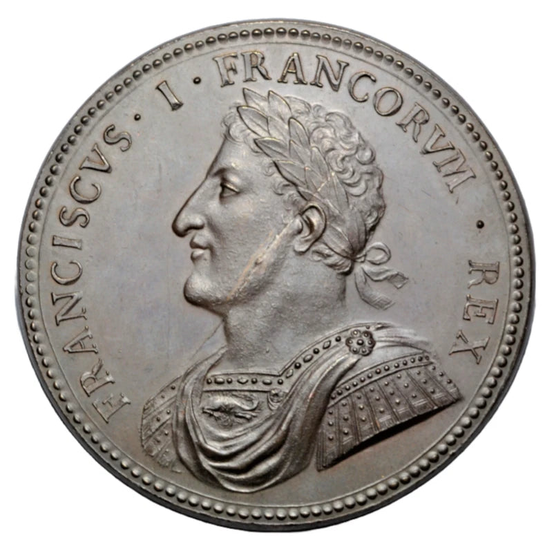 World, France, Francis I, AE medal 1515, terrestial and celestial globes, old restrike