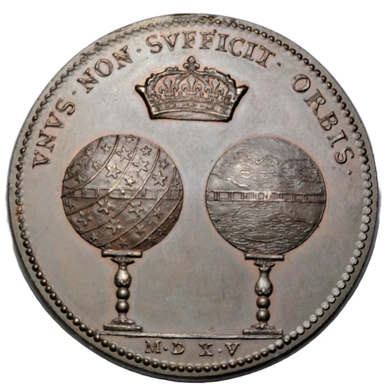 World, France, Francis I, AE medal 1515, terrestial and celestial globes, old restrike