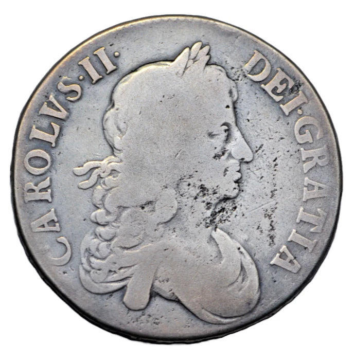 British, Charles II, silver crown 1666, edge reads XVIII, year of Great Fire of London