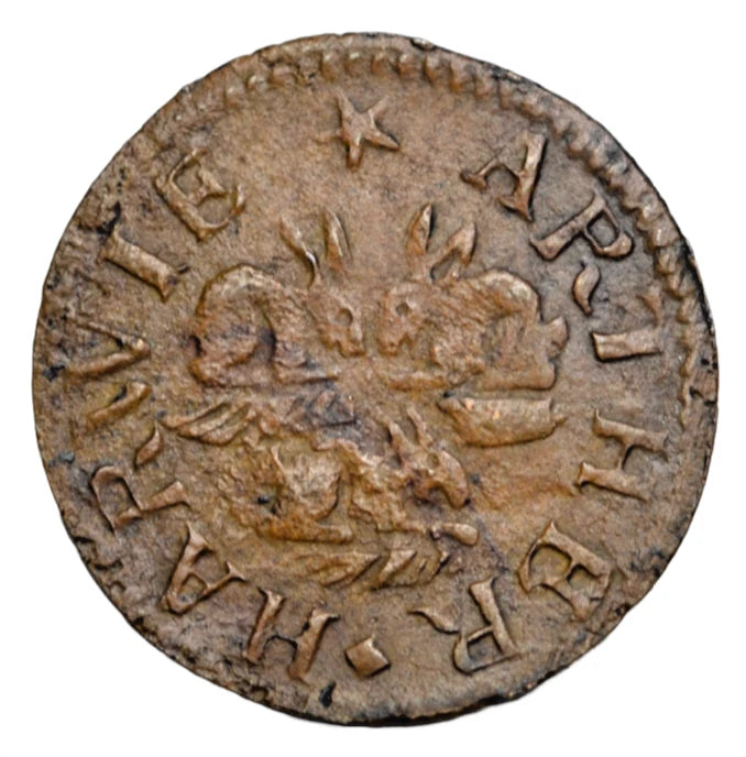 British tokens, Ireland, Dublin, Arthur Harvie, penny token 1653, three rabbits, ex-T.S. Agnew