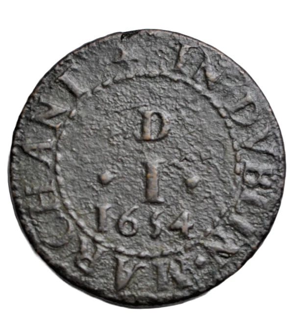 British tokens, Ireland, Dublin, Ridgley Hatfeild, penny token 1654, tower depicted, ex-Agnew