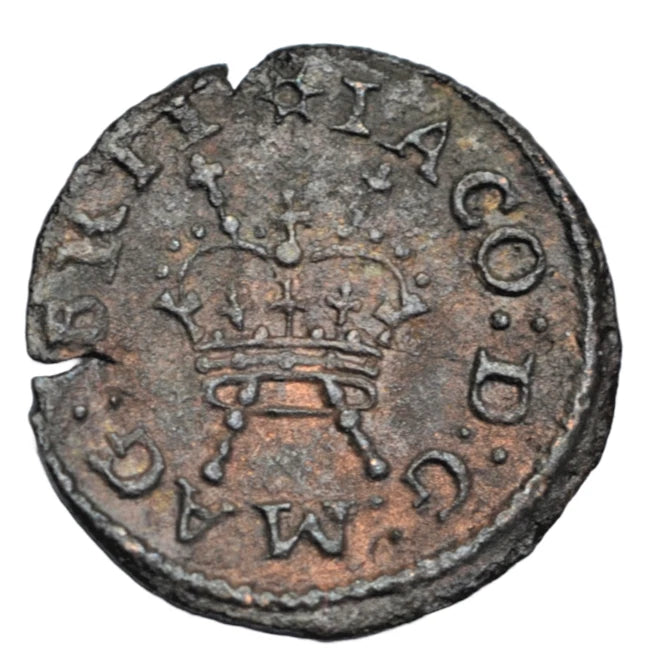 British, James I, contemporary forgery of a copper "Lennox" farthing, mm pierced star