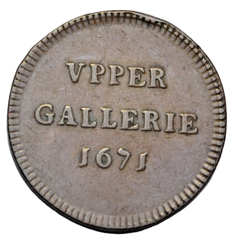 British tokens, Charles II, Theatre Royal, Drury Lane, Upper Gallery pass 1671