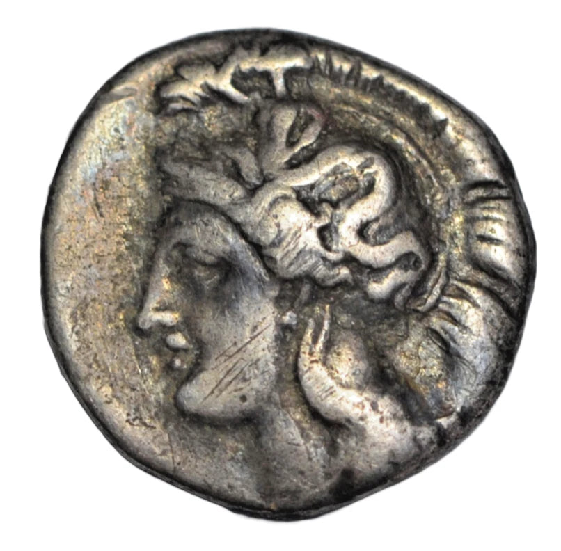 Greek, Calabria, Tarentum, AR diobol c. 325-280 BC, Athena left/Herakles, lion