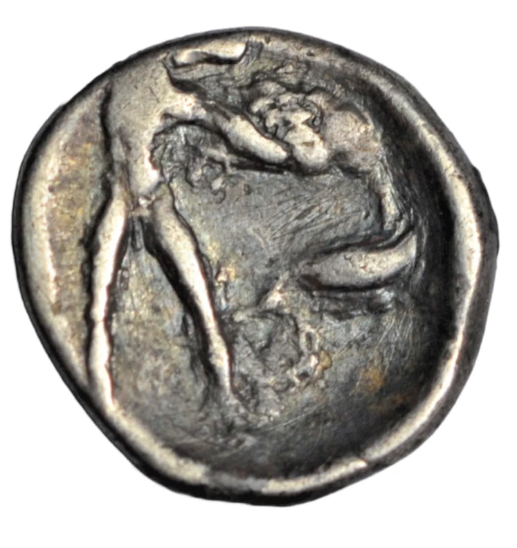 Greek, Calabria, Tarentum, AR diobol c. 325-280 BC, Athena left/Herakles, lion