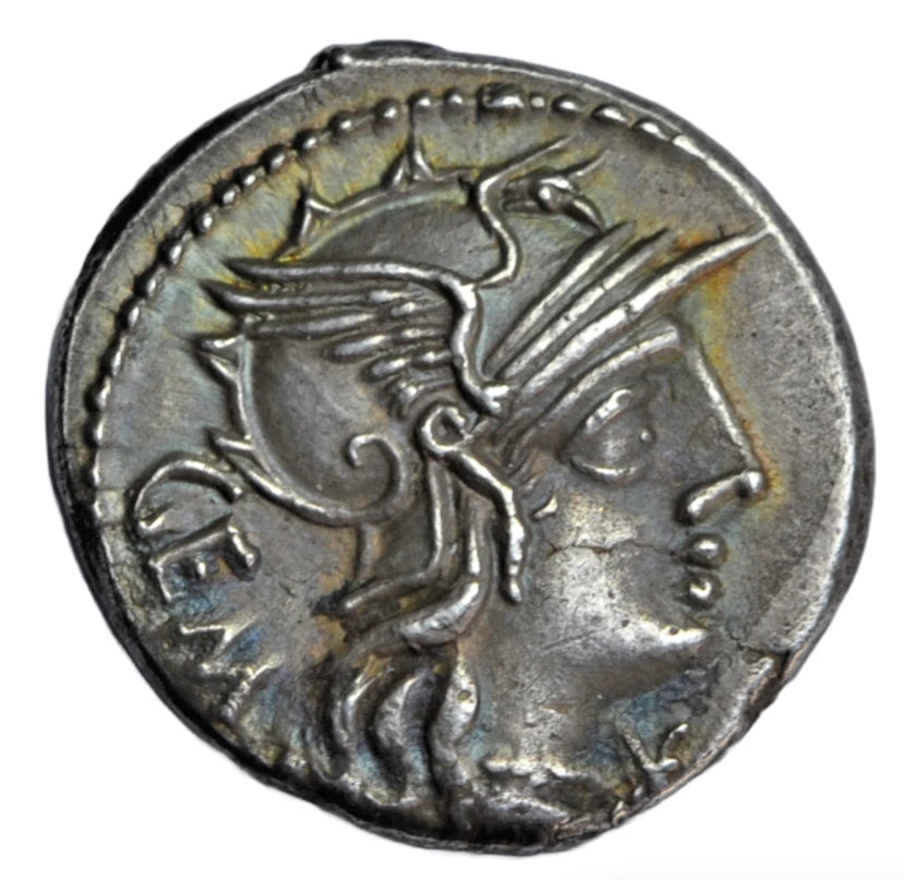 Roman Republican, Roman Republic, M. Aburius Geminus, AR denarius 132 BC, Roma/Sol