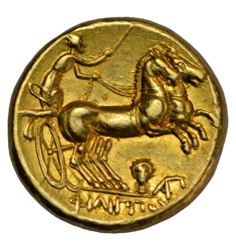Greek, Macedon, Philip II, gold stater, c. 323-321 BC, Apollo/biga, provenance to 1916