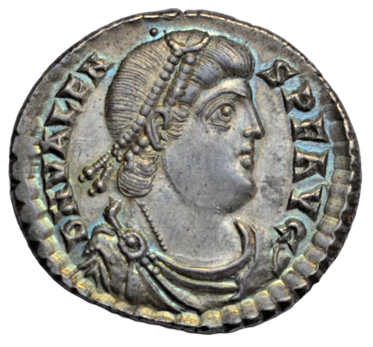 Roman Imperial, Valens, AR miliarense, Trier, c. 367-375 AD, Emperor standing left, as RIC 26b