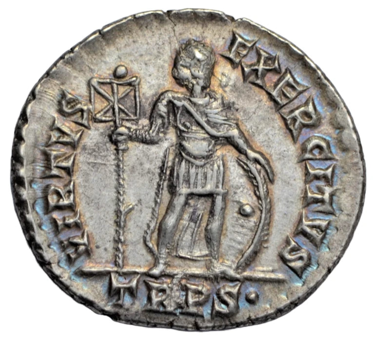 Roman Imperial, Valens, AR miliarense, Trier, c. 367-375 AD, Emperor standing left, as RIC 26b