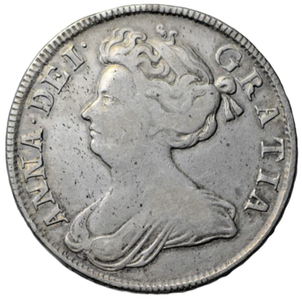 British, Anne, silver halfcrown 1707, post-union, plain angles, edge reads SEPTIMO