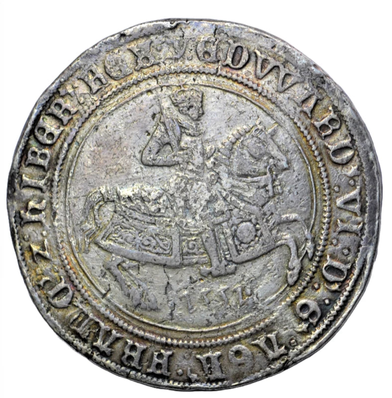 British, Edward VI, silver crown 1551, Tower mint, mintmark y, King on horseback