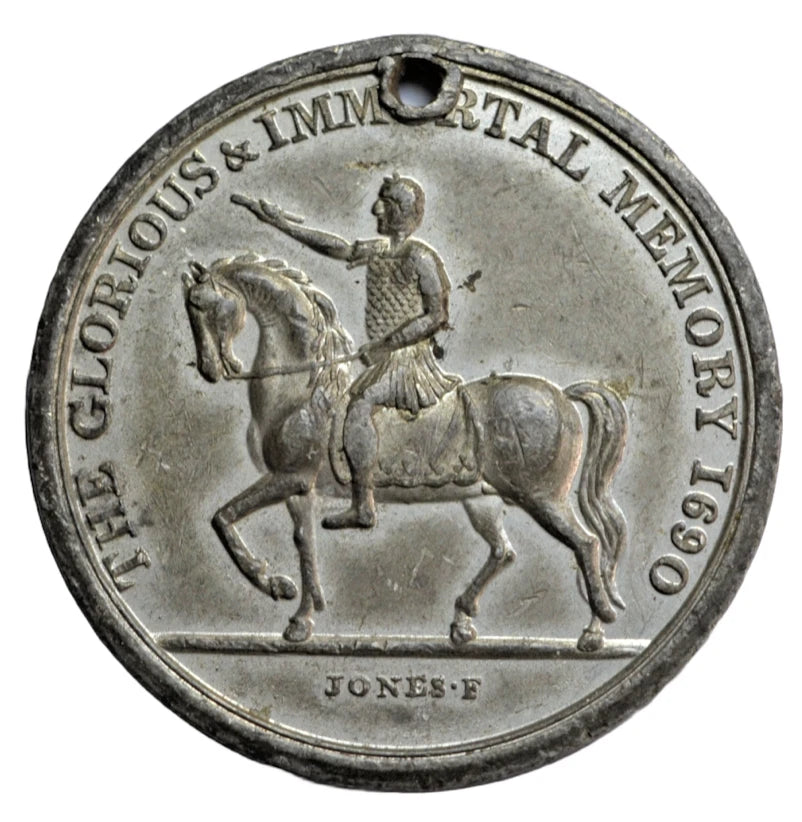 British tokens, Ireland, Orange Order, a white metal medal c. 1810-20, William III on horseback