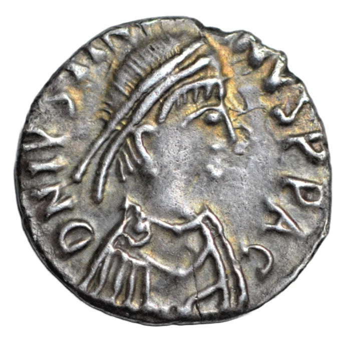 Byzantine, Justinian I, AR half siliqua, Carthage, c. 533-7 AD, VOT MVLT HTI