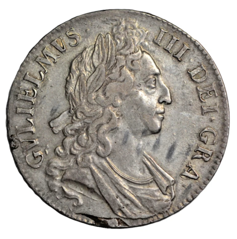 British, William III, silver crown 1695, edge reads SEPTIMO