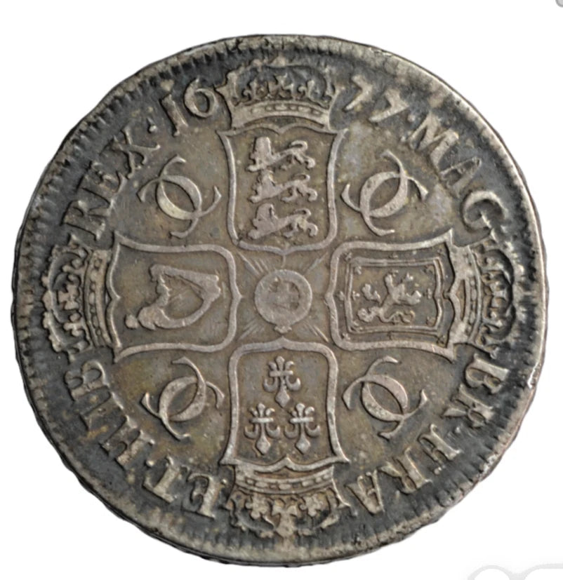 British, Charles II, silver crown 1677/6, third bust, regnal year VICESIMO NONO