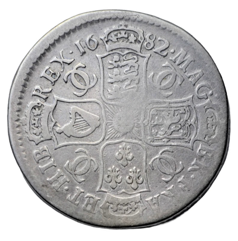 British, Charles II, silver halfcrown 1682, fourth bust, edge TRICESIMO QVARTO