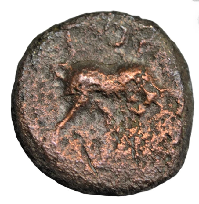 Greek, Crete, Gortyna, AE12 c. 220 BC, Apollo facing right Bull right, ethnic, rare