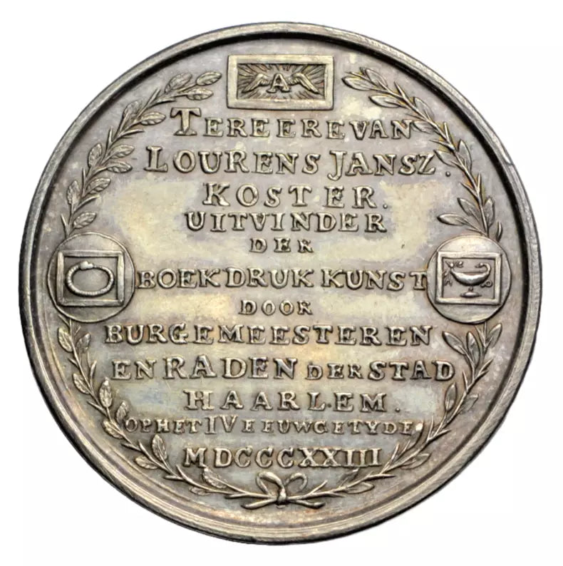 World, Netherlands, Haarlem, 400th anniversary of printing, silver medal 1823, 35 mm