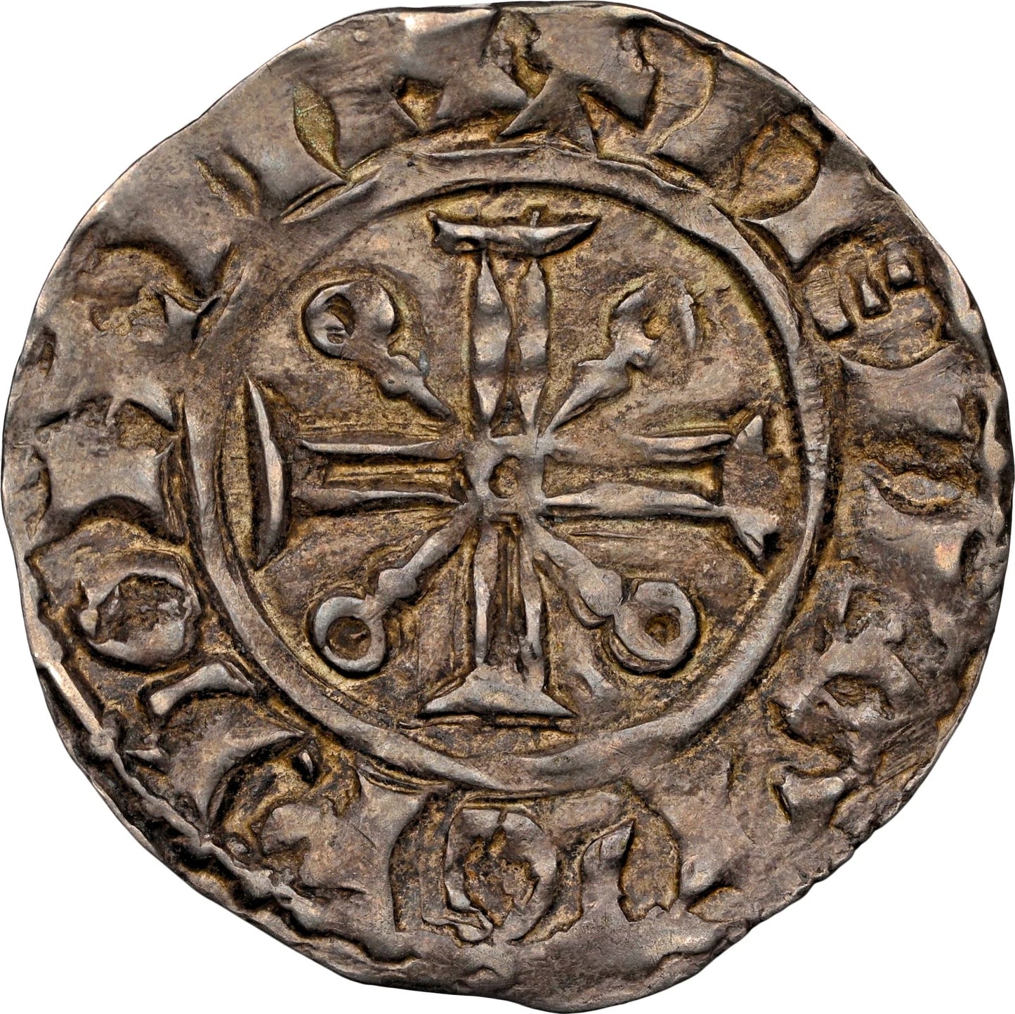 British hammered, William II, silver voided cross penny, c. 1092-5, Aegelword on London, NGC AU55