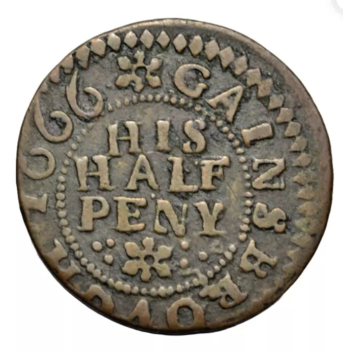 British tokens, Lincolnshire, Gainsborough, Thomas Johnson, halfpenny token 1666, as BW 90