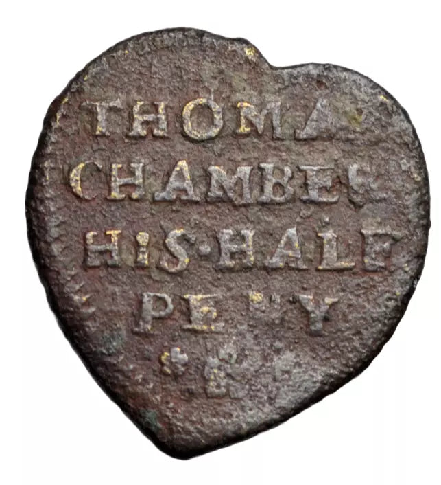 British tokens, Lincolnshire, West Deeping, Thomas Chambers, heart-shaped halfpenny 1668, rare
