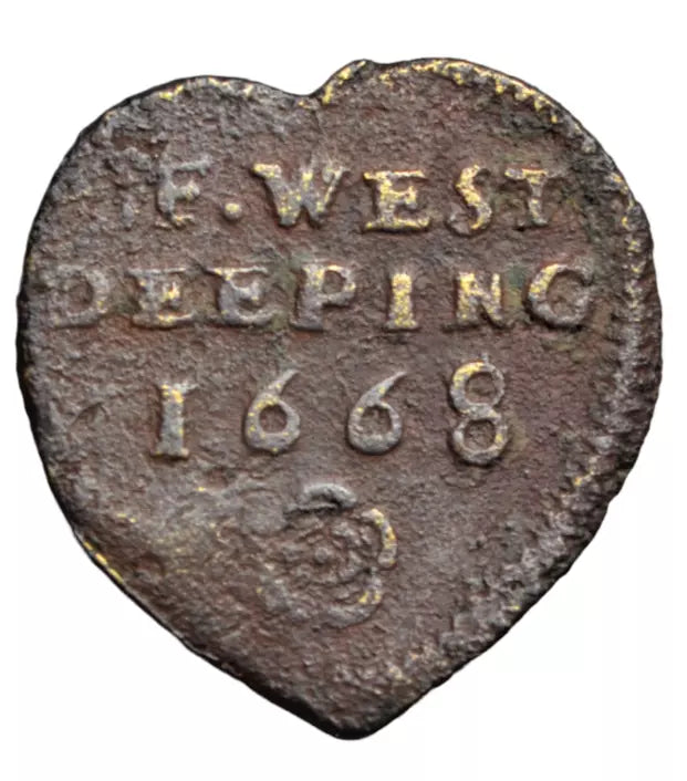 British tokens, Lincolnshire, West Deeping, Thomas Chambers, heart-shaped halfpenny 1668, rare