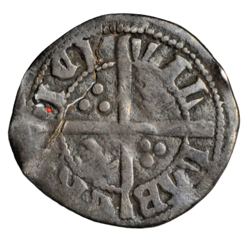 British hammered, Edward III, first coinage, halfpenny, Berwick-upon-Tweed, bear's heads in angles