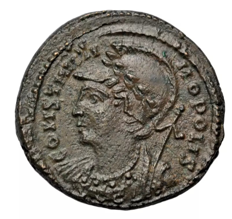Roman Imperial, Constantine I, AE follis, Aquileia, Constantinopolis/Victory, officina mark F