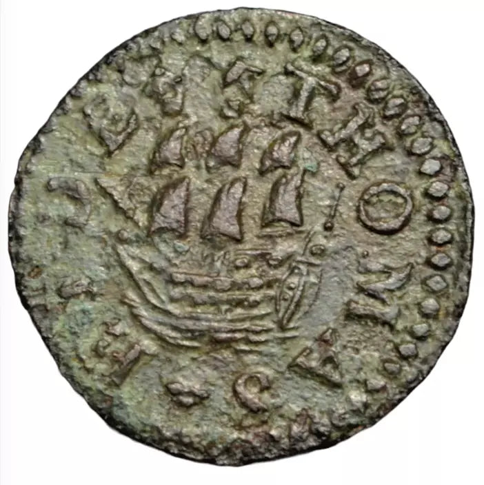 British tokens, Dorset, Weymouth, Thomas Hide, farthing token 1664, ship depicted, as BW 199