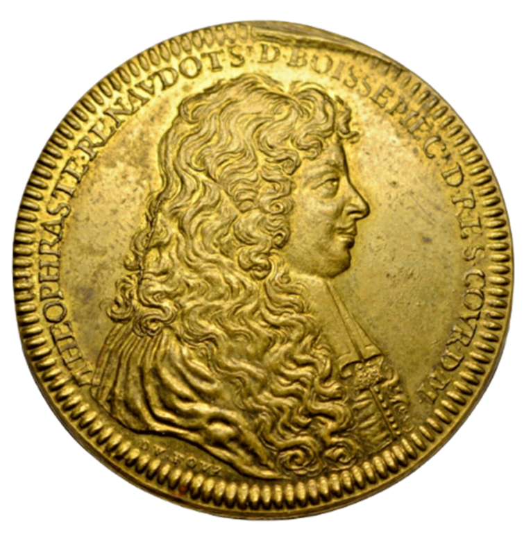 World, France, Théophraste Renaudot, doctor to Louis XIII, brass medal 1665