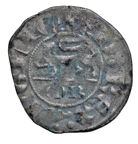 British hammered, Anglo-Gallic, Edward II, black denier au léopard, c. 1307-27, MB below leopard
