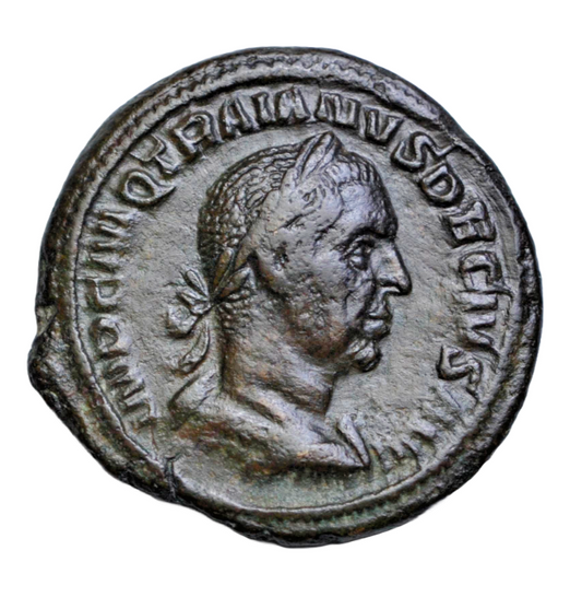 Roman Imperial, Trajan Decius, AE semis, Rome c. 249-251 AD, Mars standing left