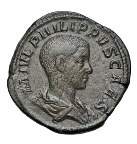 Roman Imperial, Philip II as Caesar, AE sestertius, 245 AD, Principi Iuvent type