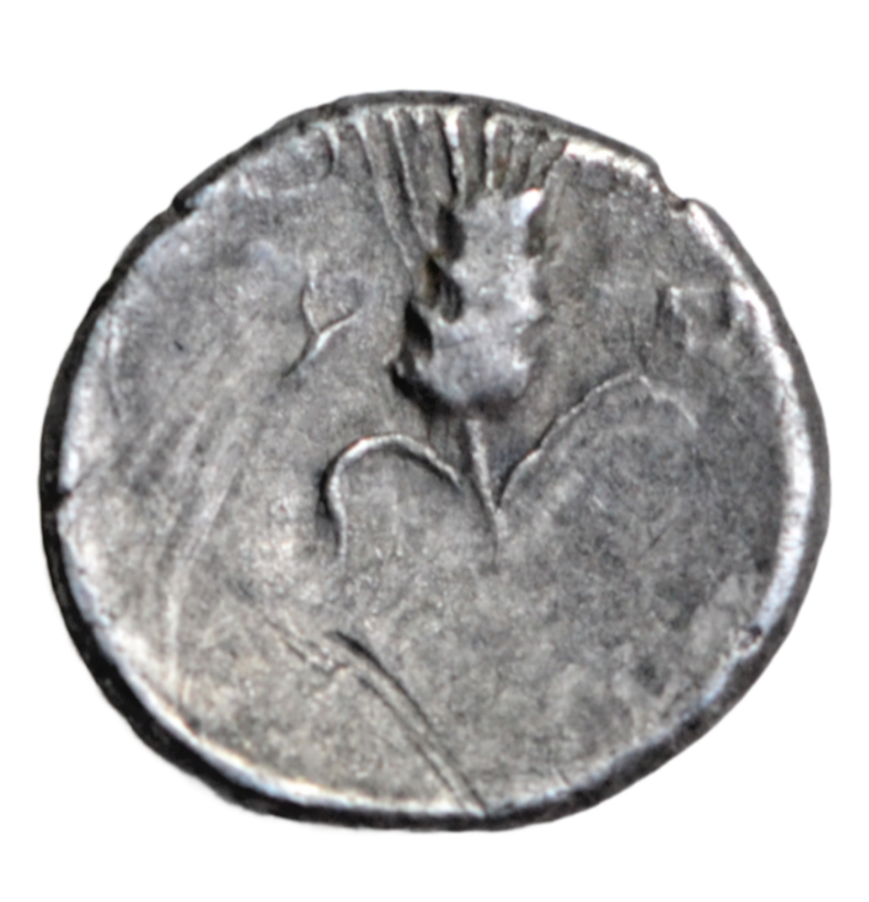 Greek, Apulia, Arpi, silver obol c. 215-212 BC, Athena left/ear of barley