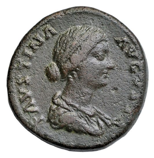 Roman Imperial, Faustina Junior (wife of Marcus Aurelius), AE sestertius c. 163-4 AD, Fecunditas