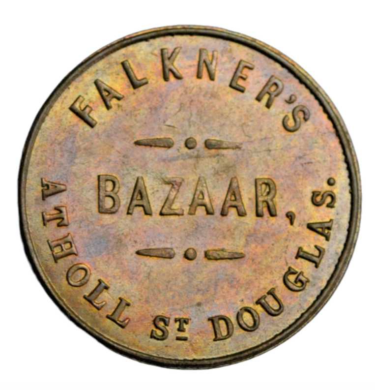 British tokens, Isle of Man, Douglas, Falkner's Bazaar, brass token c. 1830s, very rare