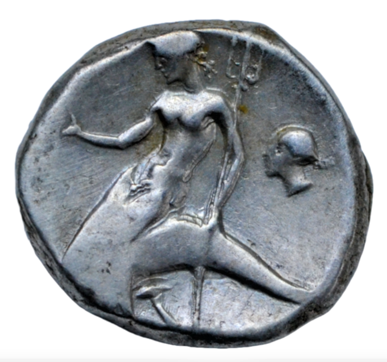 Greek, Calabria, Tarentum, c. 272-240 BC, silver nomos, horseman right/dolphin rider