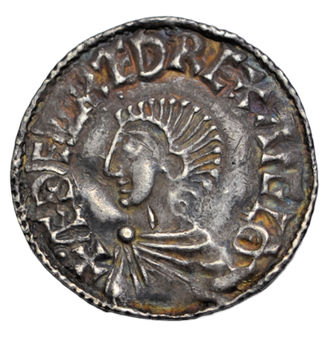 British hammered, Aethelred II, silver penny c. 997-1003 AD, long cross type, Godric, Cambridge