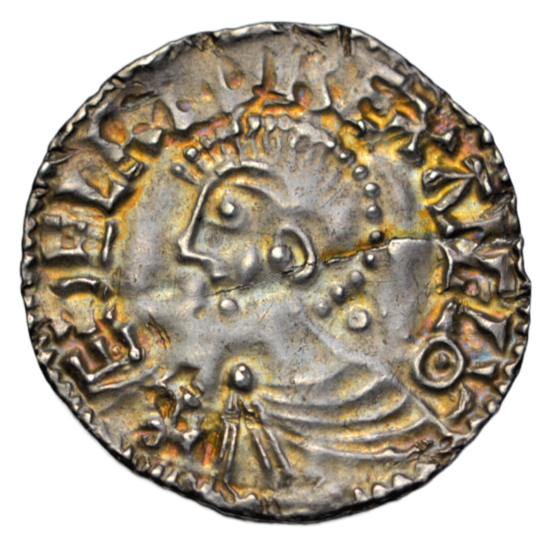British hammered, Aethelred II, silver penny c. 997-1003 AD, long cross type, Aelfric, Huntingdon