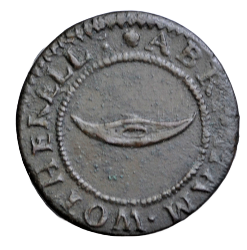 British token, Suffolk, Thelnetham, Abraham Wotherell, halfpenny token as BW 344, shuttle
