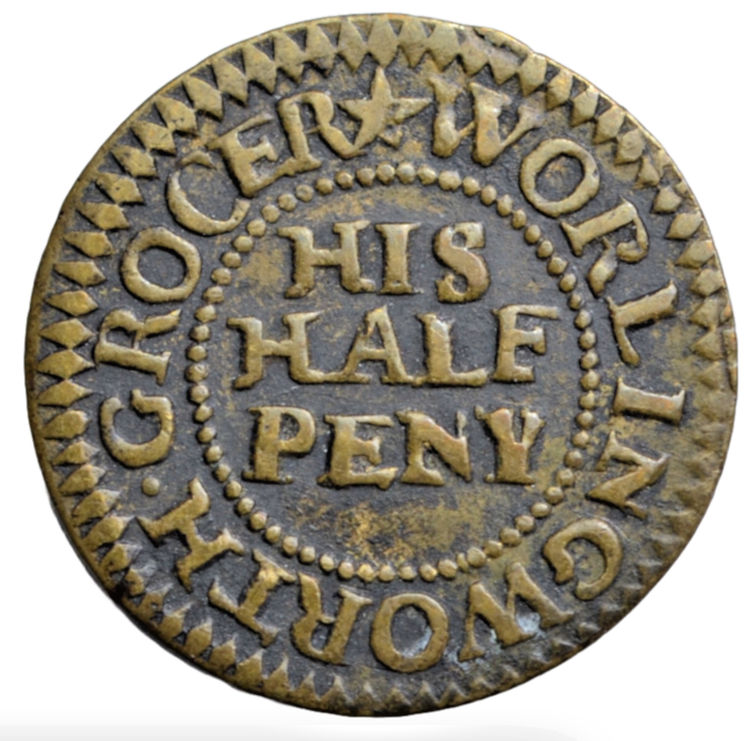 British token, Suffolk, Worlingworth, John Blumfeild, halfpenny token as BW 373