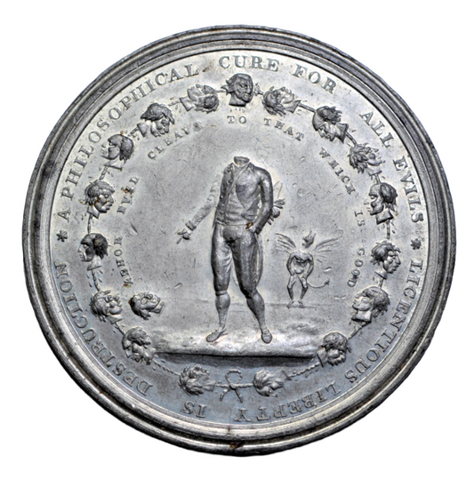 British medals, George III, anti-Republican medal, c. 1795 by W. Whitley, decapitated aristocrat