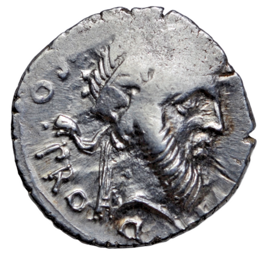 Roman Republican, Pompey the Great, silver denarius 49 BC, Numa Pompilius/Prow