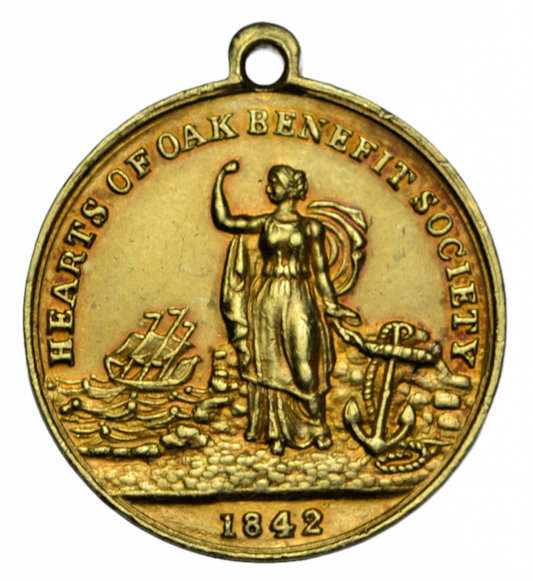 British medals, Hearts of Oak Benefit Society, 18 ct gold medal, hallmarked 1853 Birmingham