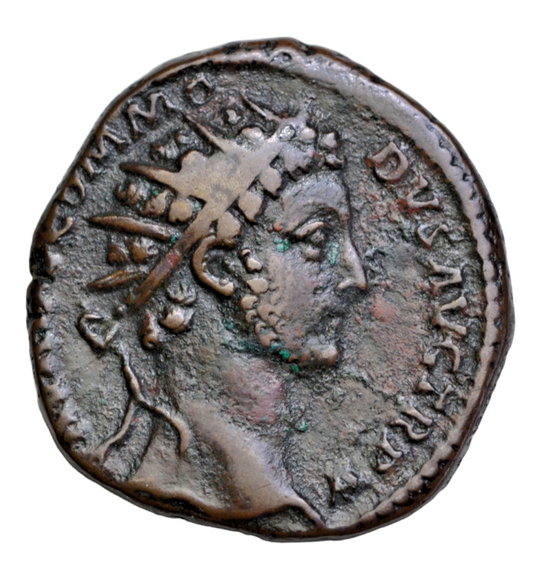 Roman Imperial, Commodus, AE dupondius, Rome, 180 AD, Virtus seated right