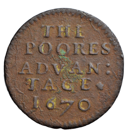 British tokens, Suffolk, Woodbridge, town halfpenny token 1670, "The Poores Advantage"