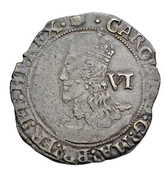 British hammered, Charles I, silver sixpence, mintmark tun, c. 1636-8