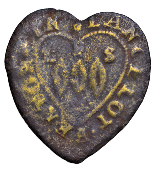 British tokens, Suffolk, East Bergholt, Lancelot Felton, baker, heart shape halfpenny token