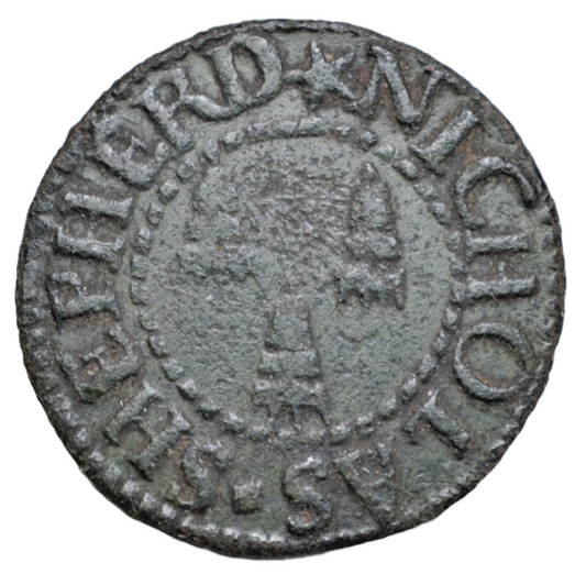 British tokens, Suffolk, Saxmundham, Nicholas Shepherd, draper, farthing token, as Norweb 4444