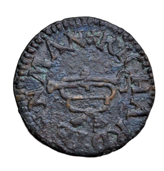 British tokens, Kent, Chatham, Richard Jenman, farthing token, trumpet depicted